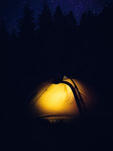 Превью обои палатка, кемпинг, ночь, лес