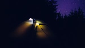 Превью обои палатка, кемпинг, ночь, природа, темный
