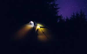 Превью обои палатка, кемпинг, ночь, природа, темный