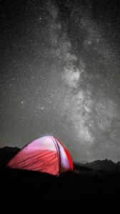 Превью обои палатка, кемпинг, ночь, звезды, звездное небо