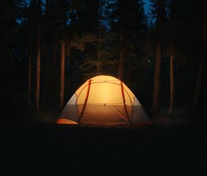 Превью обои палатка, кемпинг, ночь, лес, темный