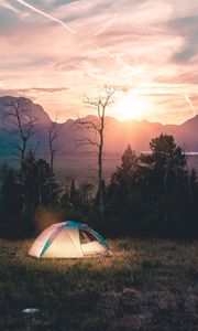 Превью обои палатка, кемпинг, пейзаж