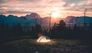 Превью обои палатка, кемпинг, пейзаж