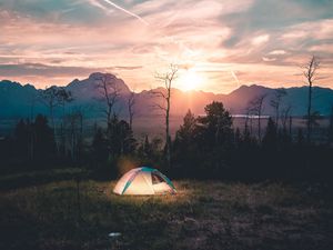 Превью обои палатка, кемпинг, пейзаж