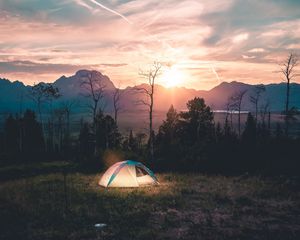 Превью обои палатка, кемпинг, пейзаж