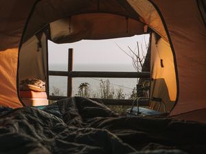 Превью обои палатка, кемпинг, природа, вид