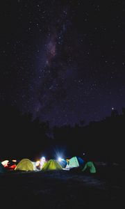 Превью обои палатка, кемпинг, звездное небо, палатки, ночь
