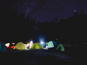 Превью обои палатка, кемпинг, звездное небо, палатки, ночь