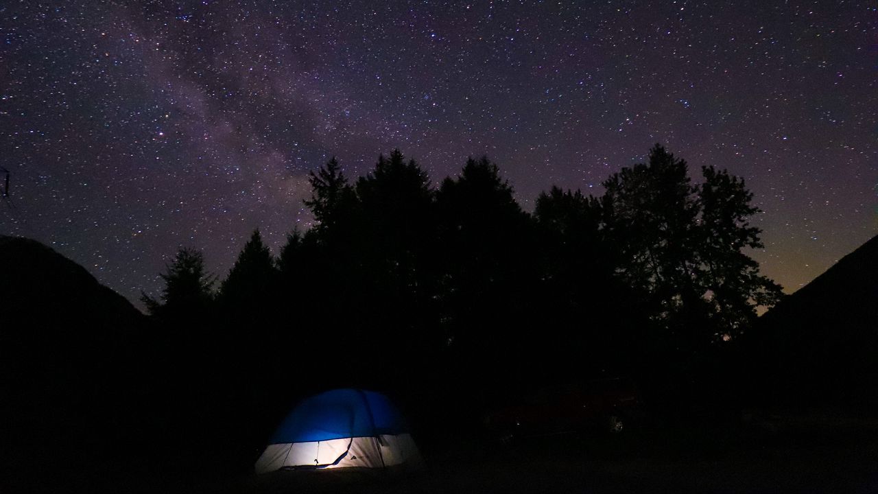 Обои палатка, кемпинг, звезды, небо, ночь, темный