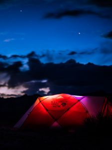 Превью обои палатка, ночь, кемпинг, небо