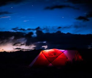Превью обои палатка, ночь, кемпинг, небо