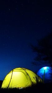 Превью обои палатка, ночь, звездное небо
