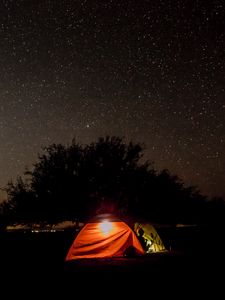 Превью обои палатка, ночь, звездное небо