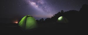 Превью обои палатка, ночь, звездное небо, темный