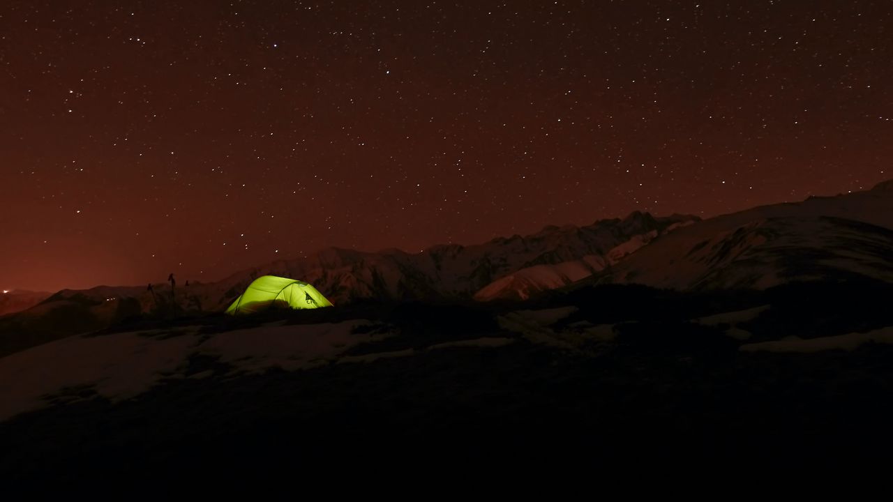 Обои палатка, ночь, звезды, небо