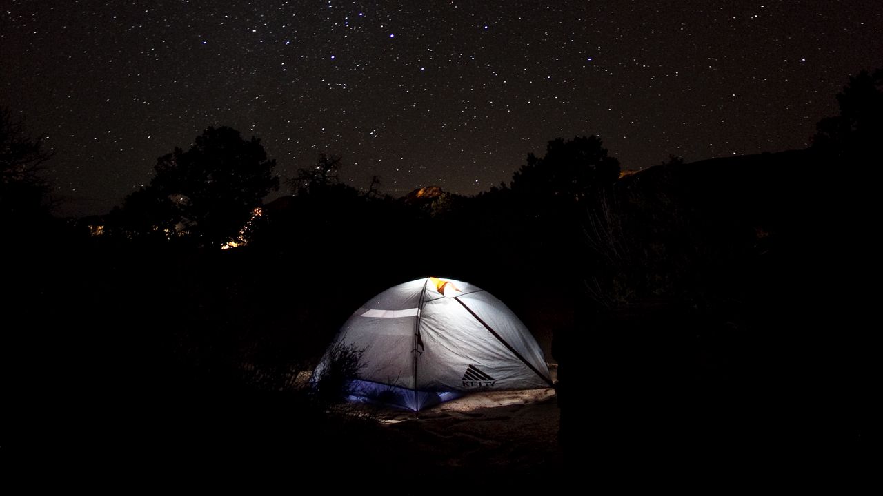 Обои палатка, звездное небо, кемпинг, ночь