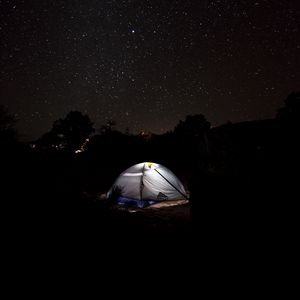 Превью обои палатка, звездное небо, кемпинг, ночь