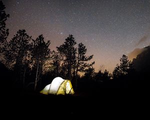 Превью обои палатка, звездное небо, кемпинг, путешествие, ночь