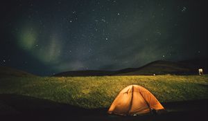 Превью обои палатка, звездное небо, ночь