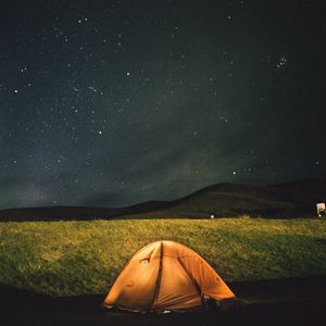 Превью обои палатка, звездное небо, ночь