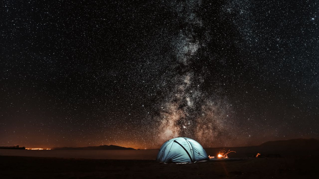 Обои палатка, звездное небо, ночь, туризм