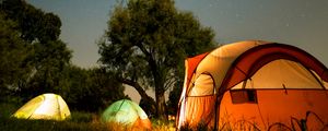 Превью обои палатки, кемпинг, ночь, природа, темный