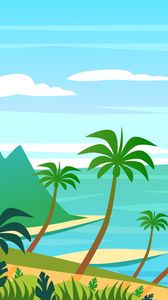 Превью обои пальма, остров, арт, вода