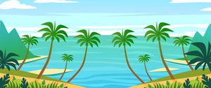 Превью обои пальма, остров, арт, вода
