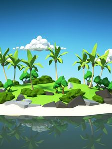 Превью обои пальмы, остров, 3d, облака
