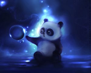 Превью обои панда, арт, apofiss, ночь