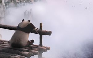 Превью обои панда, горы, туман, облака, природа