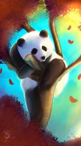 Превью обои панда, милый, дерево, арт, красочный