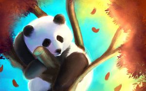 Превью обои панда, милый, дерево, арт, красочный