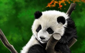 Превью обои панда, животное, ветка, арт