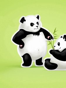Превью обои панды, пара, угроза, ссора, зеленый, черный, белый