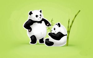 Превью обои панды, пара, угроза, ссора, зеленый, черный, белый
