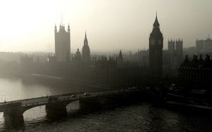 Превью обои панорама, город, лондон, вестминстерский дворец, мост, река, темза, башня, биг-бен
