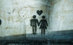 Превью обои пара, любовь, граффити, рисунок, стена