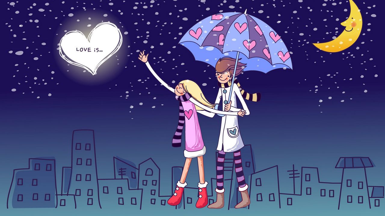 Обои пара, любовь, прогулка, зонт, отношения, вечер, город