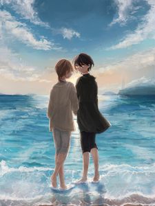 Превью обои пара, пляж, море, аниме, арт