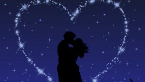 Превью обои пара, поцелуй, арт, звезды, блеск