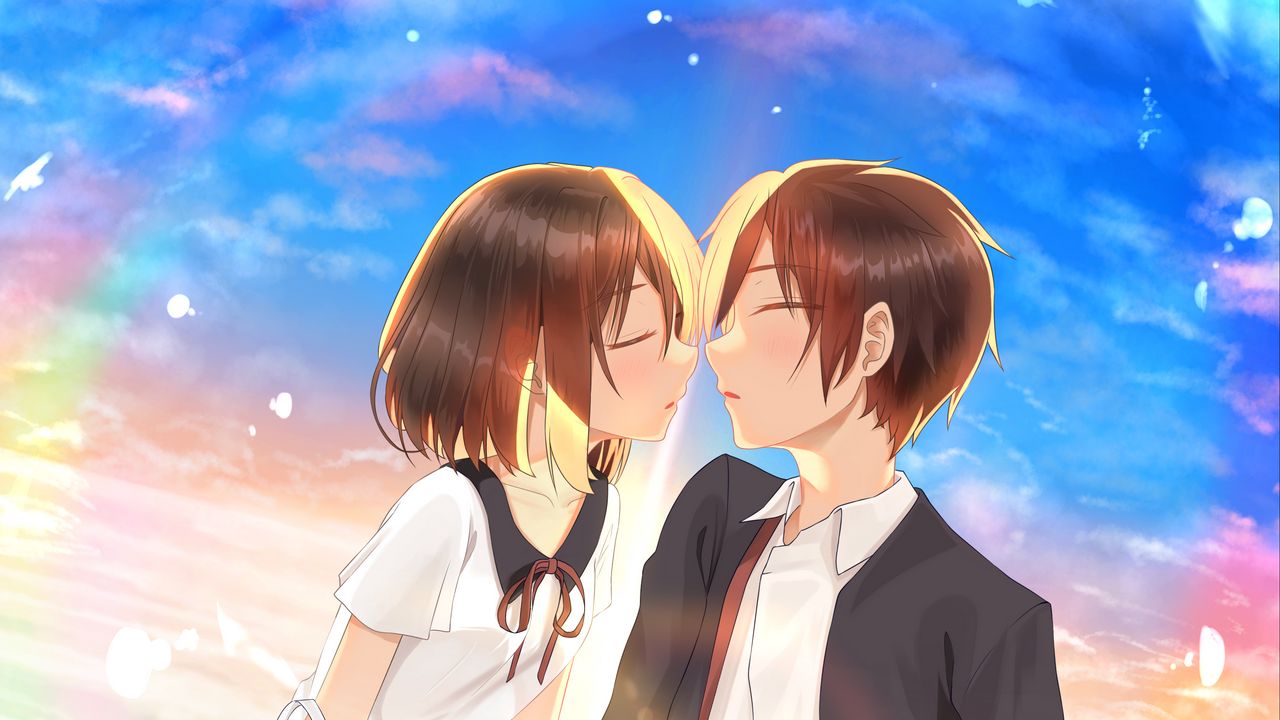 Обои пара, поцелуй, любовь, аниме