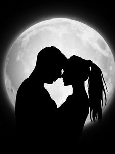 Превью обои пара, силуэты, луна, любовь