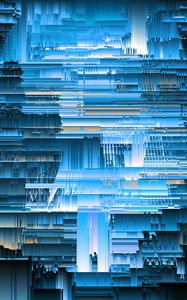 Превью обои пара, силуэты, полосы, глитч, абстракция, синий