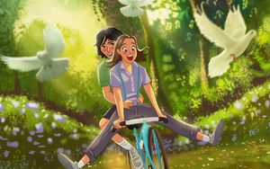 Превью обои пара, велосипед, любовь, романтика, арт, счастье