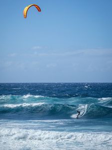 Превью обои параплан, человек, волны, море, горизонт