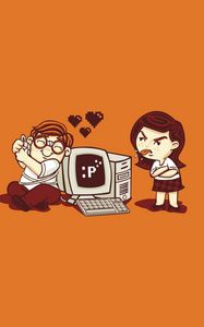 Превью обои парень, девушка, компьютер, любовь, геймер, вектор