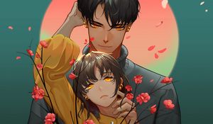 Превью обои парень, девушка, пара, объятия, любовь, аниме