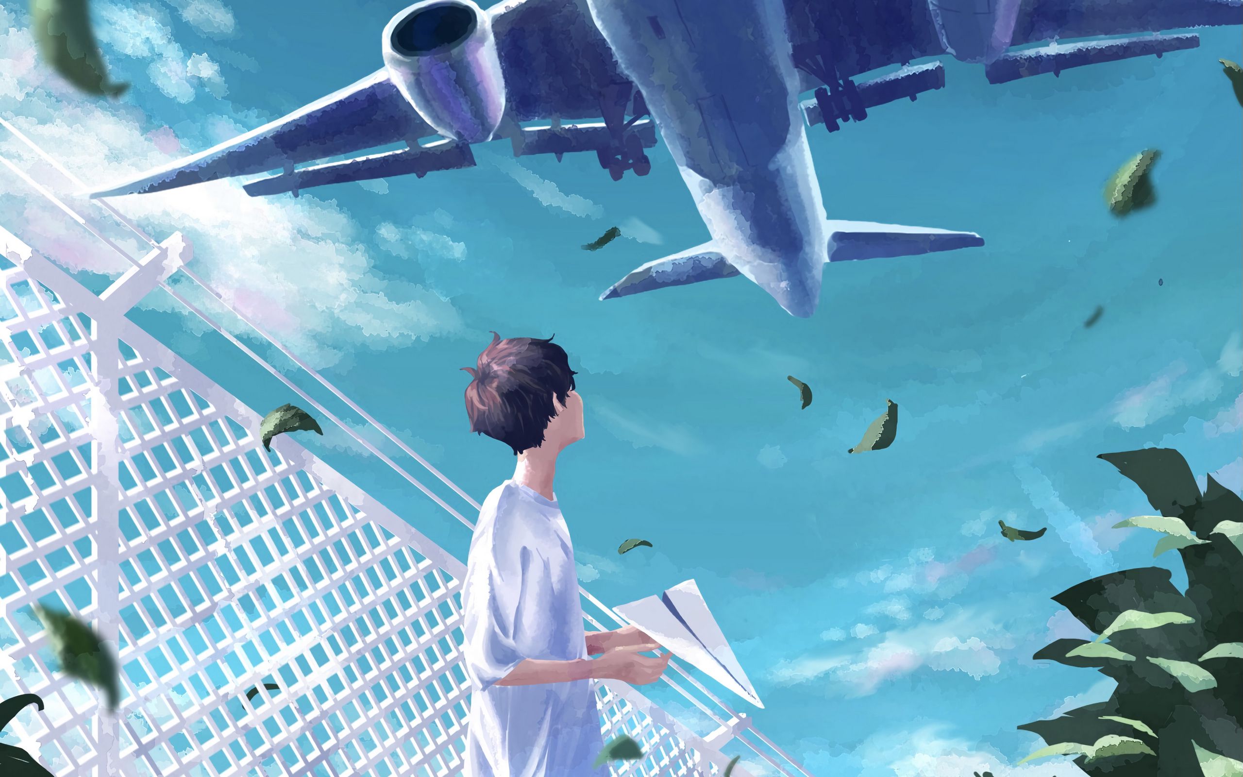 Самолет в небе аниме