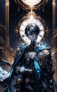 Превью обои парень, украшения, часы, аниме, арт